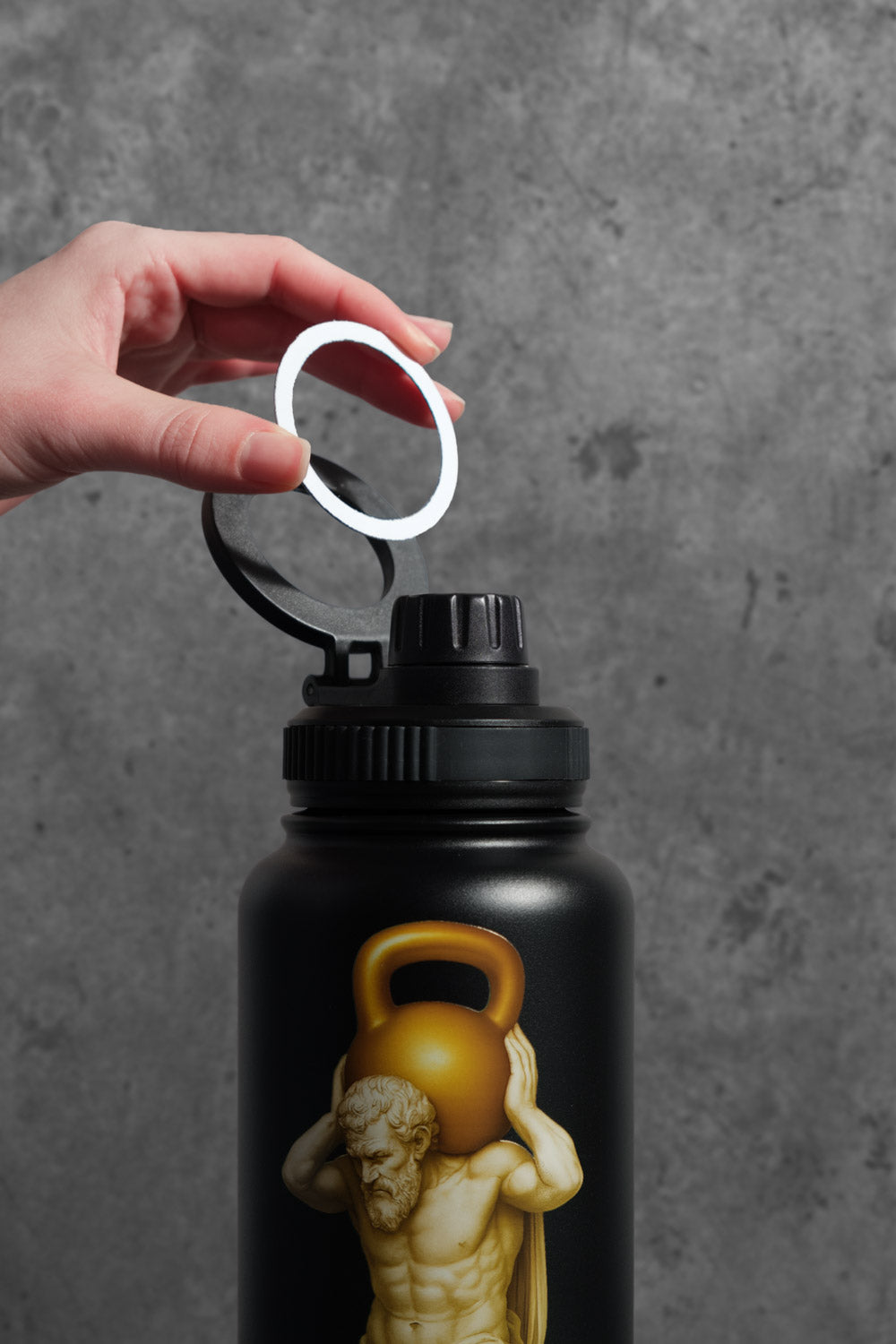 Stainless steel sports bottle with mobile phone holder – Laser engraved