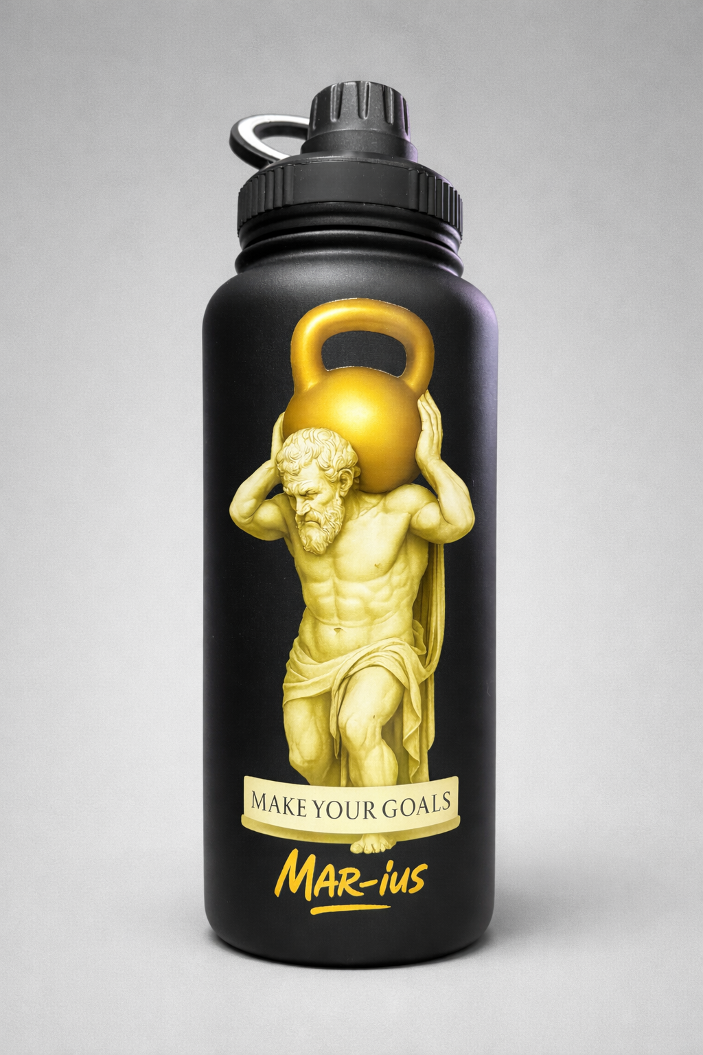 Botella deportiva de acero inoxidable con soporte para móvil – Grabado láser