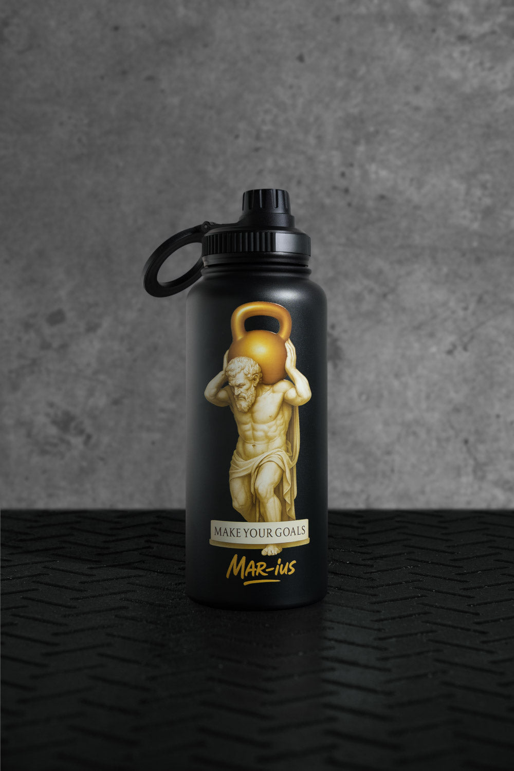 Stainless steel sports bottle with mobile phone holder – Laser engraved