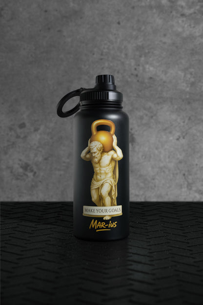 Stainless steel sports bottle with mobile phone holder – Laser engraved
