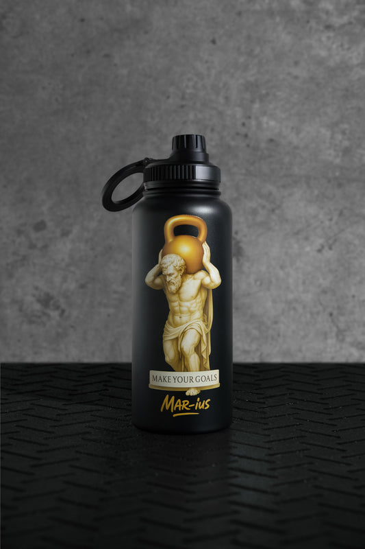 Stainless steel sports bottle with mobile phone holder – Laser engraved