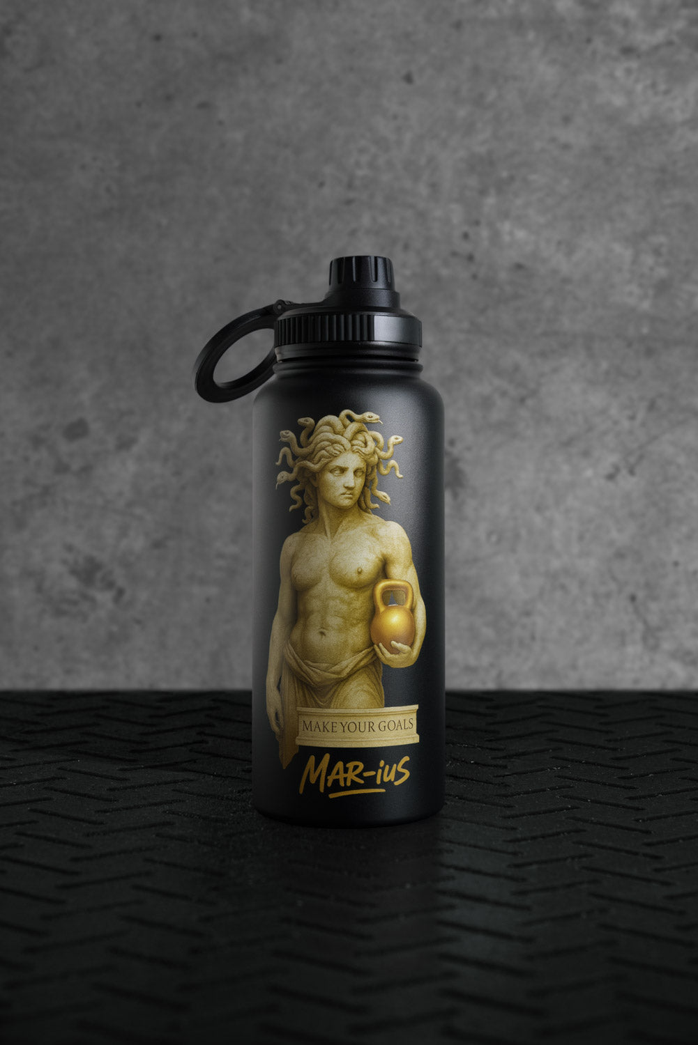 Stainless steel sports bottle with mobile phone holder – Laser engraved