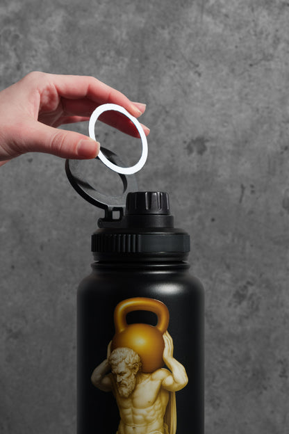 Stainless steel sports bottle with mobile phone holder – Laser engraved