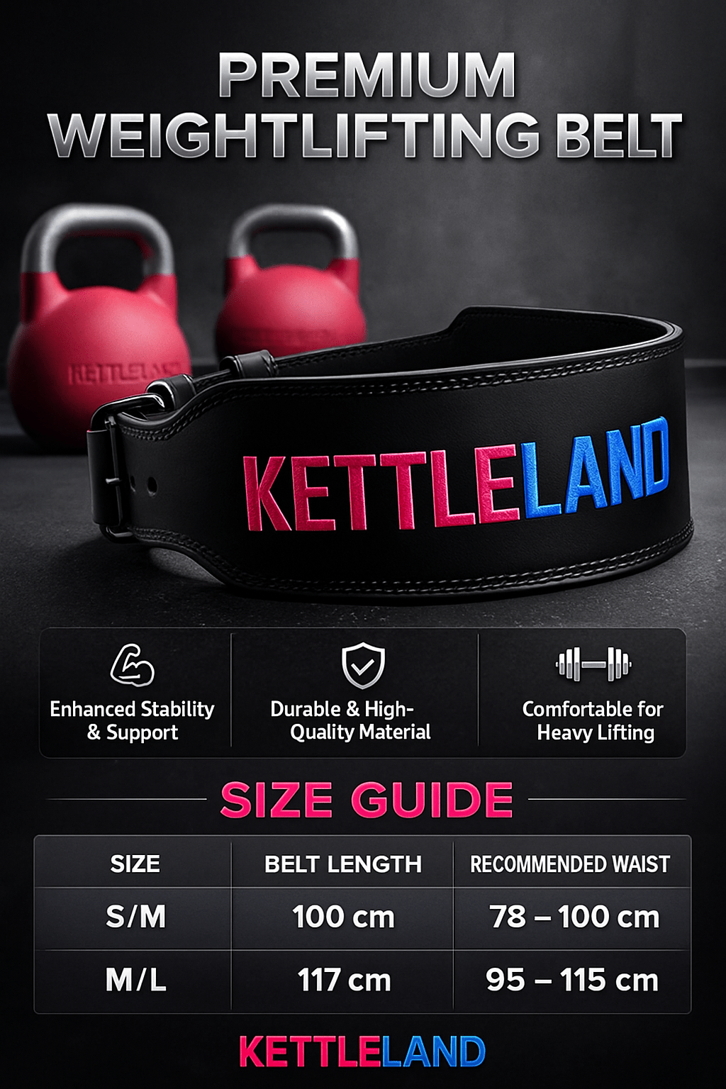 Cinturon de cuero alta calidad, soporte Premium: Kettebell Sport Kettleland - Material Oficial Mundiales IKMF - Kettleland Mallorca
