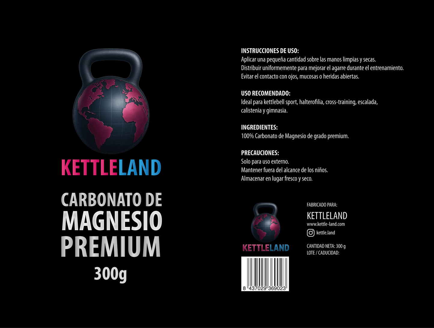 Magnesio para sudor en Polvo (tiza) Kettleland - Material Oficial Mundiales IKMF - Kettleland Mallorca